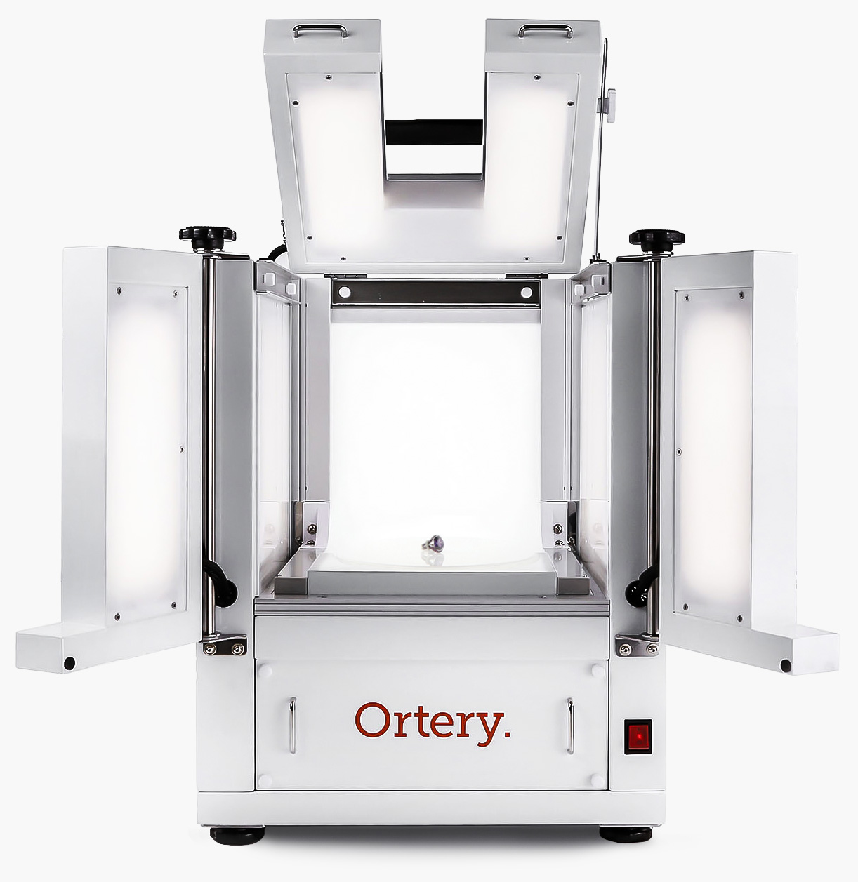 Ortery Photobench 80 is a 360 jewelry photography solution with software controlled LED lighting and turntable for taking jewelry product photos on a pure-white or transparent background.